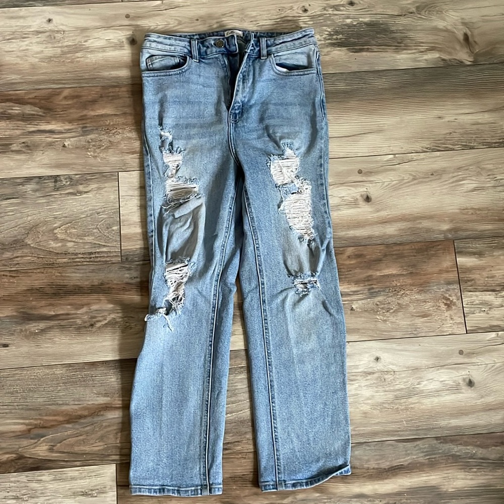 Distressed straight leg jeans